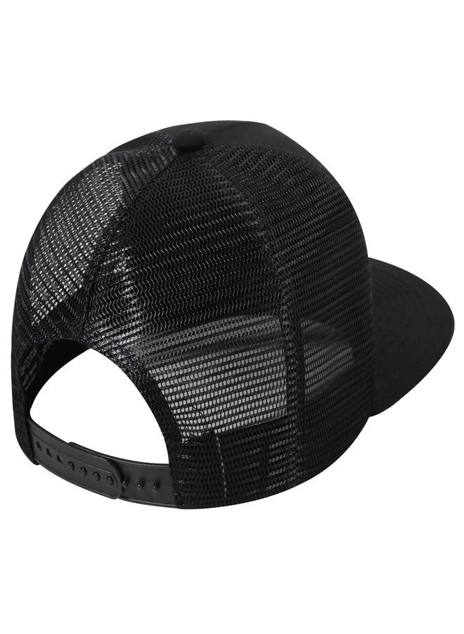 UALON Baseball Cap, Snapback Trucker Hat for Men & Women with American Flag and Adjustable, Breathable Mesh, Flat Bill Hats Black/Black - Image 5